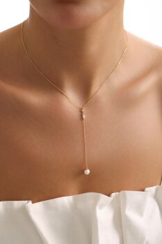 BAGET TAŞ & İNCİ SARKAN KOLYE - 