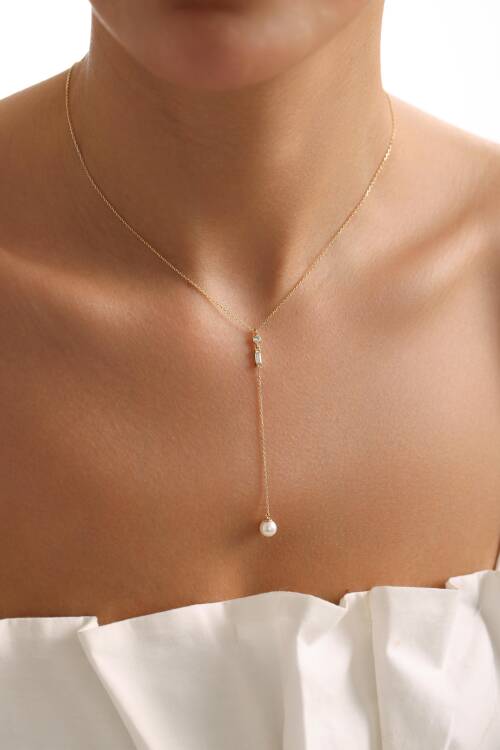 BAGET TAŞ & İNCİ SARKAN KOLYE - 1