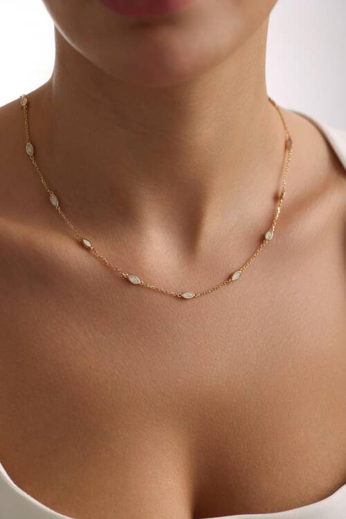 BEYAZ SEDEF MİNELİ KOLYE - 1