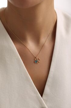 FİRUZE TAŞLI YONCA KOLYE - 