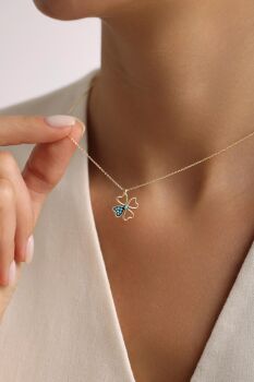 FİRUZE TAŞLI YONCA KOLYE - 2