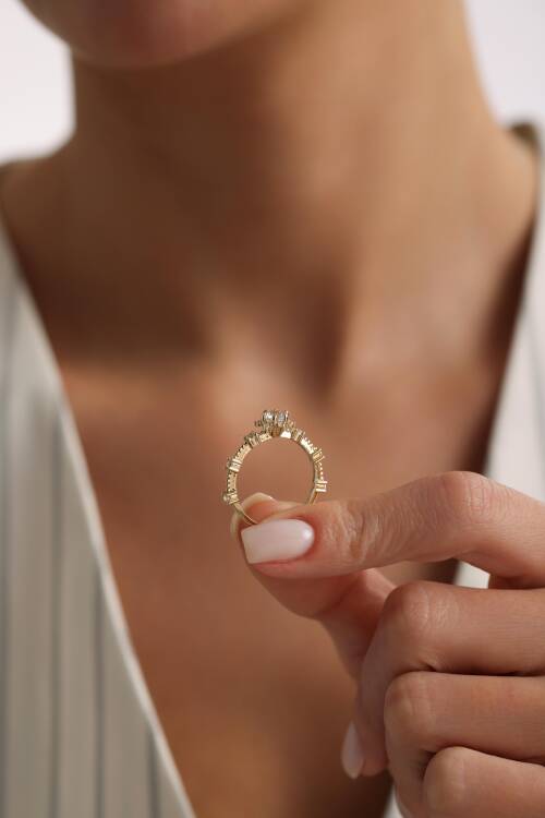 'KAR TANESİ' YANLARI TEK TAŞLI YÜZÜK - 2