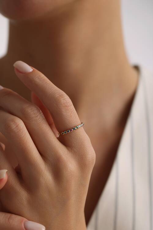 KÜÇÜK TEK TAŞLI RAİNBOW YÜZÜK - 2