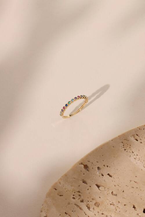 KÜÇÜK TEK TAŞLI RAİNBOW YÜZÜK - 3