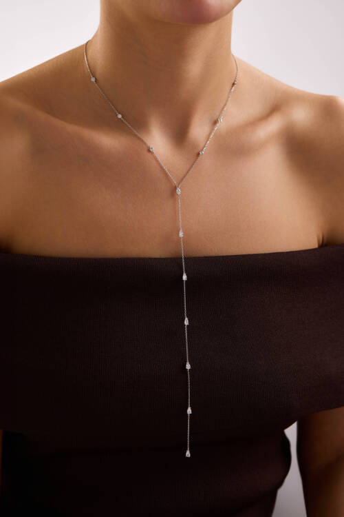 'LİGHTDROPS' UZUN KOLYE BEYAZ ALTIN - 1