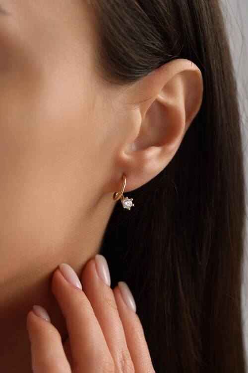 'NİA' TEK TAŞLI ÇİFT SIRA KÜPE - 1