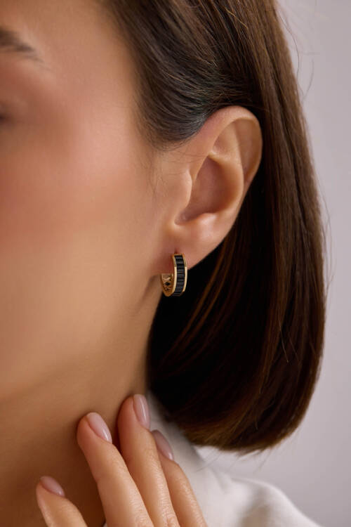 SİYAH BAGET TAŞLI KÜPE - 1