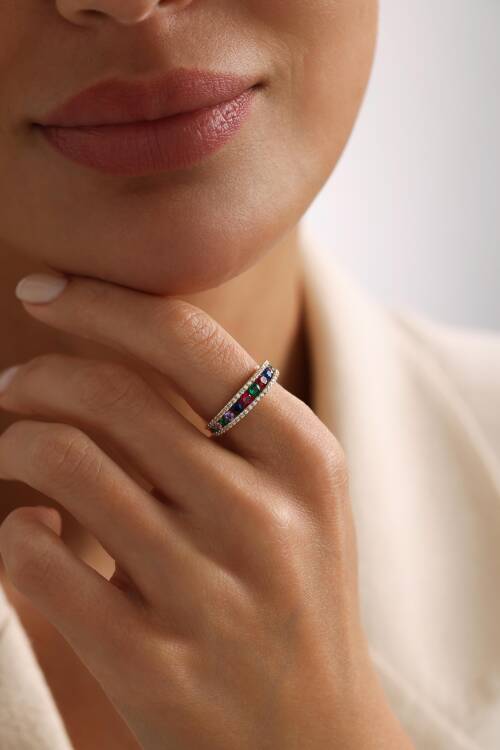 SÜZME TAŞLI RAİNBOW YÜZÜK - 1