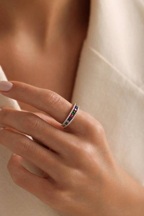 SÜZME TAŞLI RAİNBOW YÜZÜK - 2