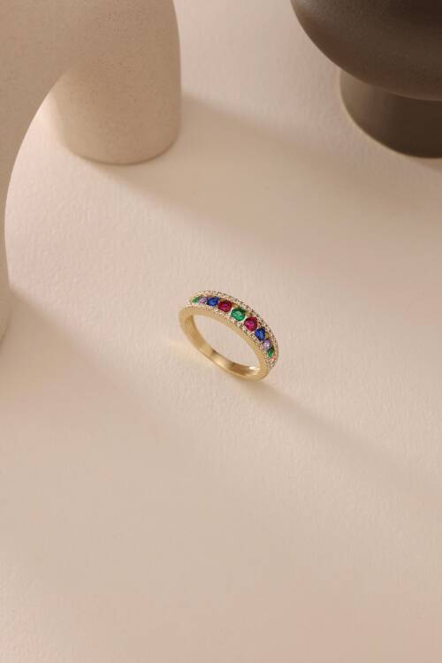 SÜZME TAŞLI RAİNBOW YÜZÜK - 3