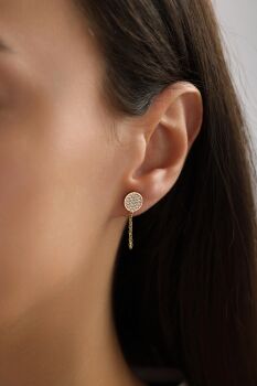 TAŞLI YUVARLAK ZİNCİRLİ KÜPE - 