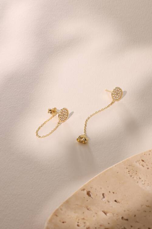 TAŞLI YUVARLAK ZİNCİRLİ KÜPE - 3