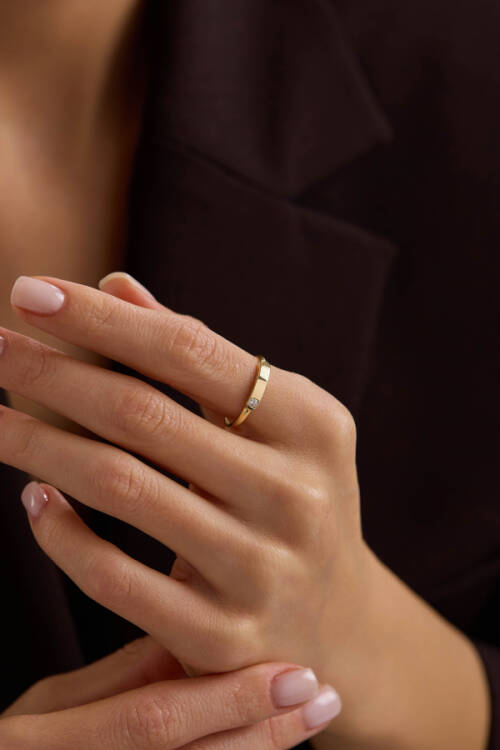 TEK TAŞ DETAYLI PLAKA YÜZÜK - 2