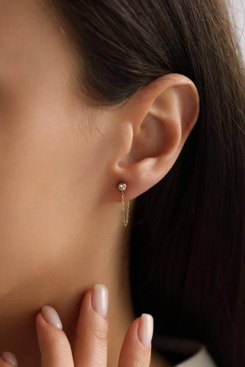 TEK TAŞLI ZİNCİRLİ KÜPE - 1