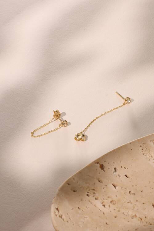 TEK TAŞLI ZİNCİRLİ KÜPE - 3