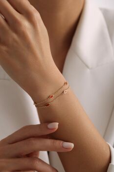 TURUNCU MİNELİ ÇİFT SIRALI BİLEKLİK - 