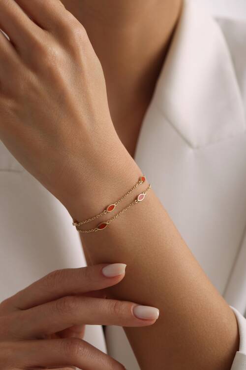 TURUNCU MİNELİ ÇİFT SIRALI BİLEKLİK - 1