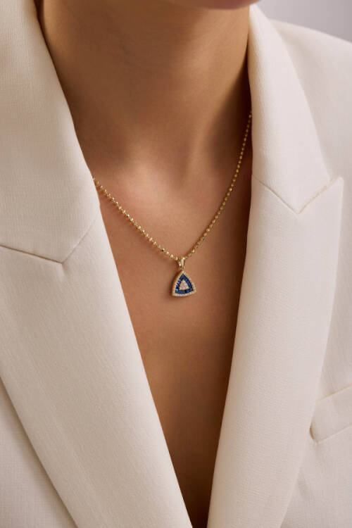 ÜÇGEN MAVİ TRAPEZ KOLYE - 1