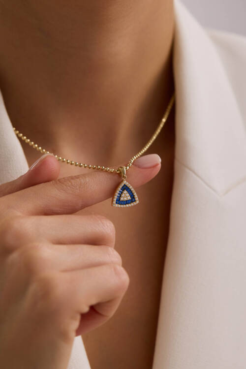 ÜÇGEN MAVİ TRAPEZ KOLYE - 2