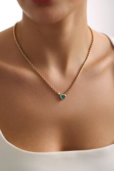 YEŞİL KALPLİ FOPPE KOLYE - 