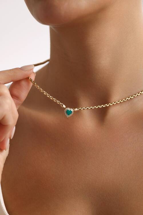 YEŞİL KALPLİ FOPPE KOLYE - 3