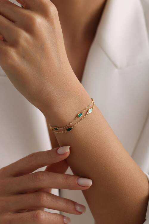 YEŞİL MİNELİ ÇİFT SIRA BİLEKLİK - 1