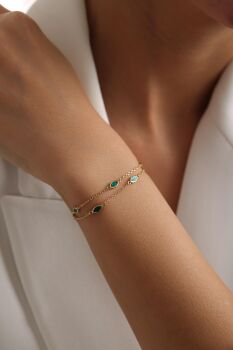 YEŞİL MİNELİ ÇİFT SIRA BİLEKLİK - 3