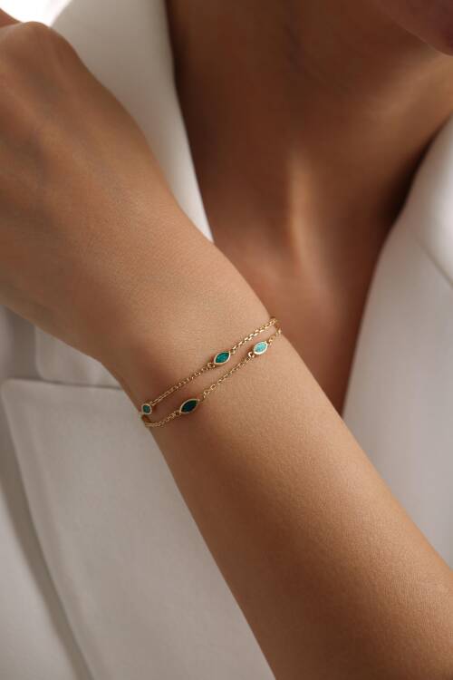 YEŞİL MİNELİ ÇİFT SIRA BİLEKLİK - 3