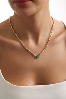 YEŞİL TAŞLI FOPPE KOLYE - 