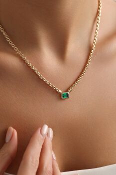 YEŞİL TAŞLI FOPPE KOLYE - 2