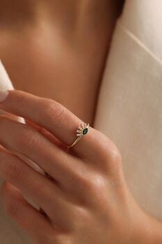 YEŞİL TAŞLI SOSYETE GÖZÜ YÜZÜK - 1