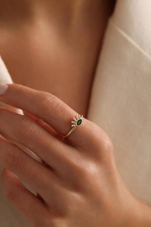 YEŞİL TAŞLI SOSYETE GÖZÜ YÜZÜK - 1